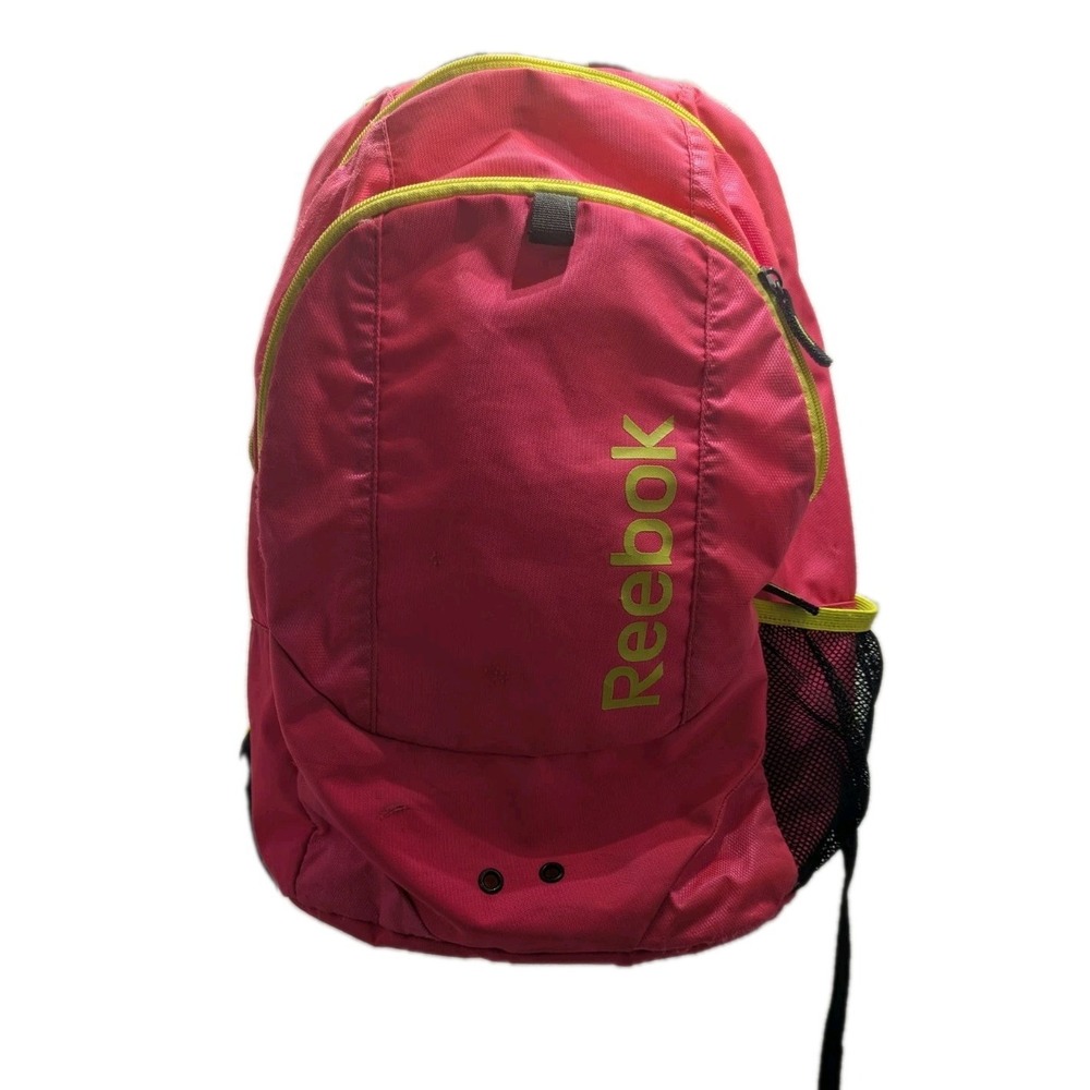 Reebok Pink Lime Green Backpack School Book Bag Daypack Adjustable Straps